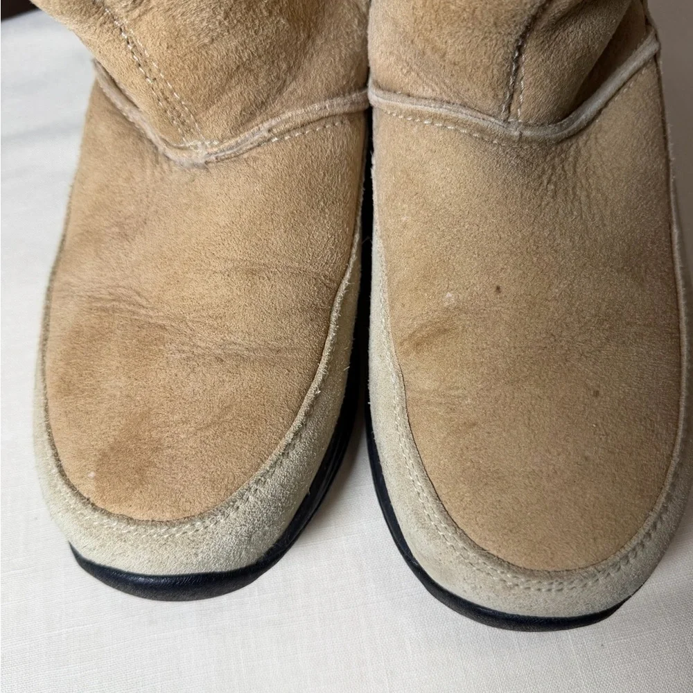 Lands' End #94434 Tan Suede Winter Boots Fleece Lined, Size 7.